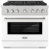 ZLINE Paramount 36 Inch Wide 5.2 Cu. Ft. Free Standing Fingerprint Resistant Gas Range with Italian-Made Sealed Burners and White Matte Door Stainless Steel / White Matte