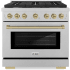 ZLINE Autograph Edition 36 Inch Wide 5.2 Cu. Ft. Free Standing Fingerprint Resistant Gas Range with Champagne Bronze Accents and Italian-Made Sealed Burners Stainless Steel