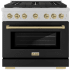 ZLINE Autograph Edition 36 Inch Wide 5.2 Cu. Ft. Free Standing Fingerprint Resistant Gas Range with Black Matte Door, Champagne Bronze Accents, and Italian-Made Sealed Burners Stainless Steel / Black Matte