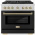 ZLINE Autograph Edition 36 Inch Wide 5.2 Cu. Ft. Free Standing Fingerprint Resistant Gas Range with Black Matte Door, Polished Gold Accents, and Italian-Made Sealed Burners Stainless Steel / Black Matte