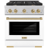 ZLINE Autograph Edition 30 Inch Wide 4.2 Cu. Ft. Free Standing Fingerprint Resistant Gas Range with Italian-Made Sealed Burners, Champagne Bronze Accents, and White Matte Door Stainless Steel / White Matte