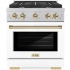 ZLINE Autograph Edition 30 Inch Wide 4.2 Cu. Ft. Free Standing Fingerprint Resistant Gas Range with Italian-Made Sealed Burners, Polished Gold Accents, and White Matte Door Stainless Steel / White Matte