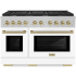 ZLINE Autograph Edition 48 Inch Wide 6.7 Cu. Ft. Free Standing Fingerprint Resistant Gas Range with Champagne Bronze Accents, White Matte Door, and Italian-Made Sealed Burners Stainless Steel / White Matte