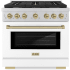 ZLINE Autograph Edition 36 Inch Wide 5.2 Cu. Ft. Free Standing Gas Range with Champagne Bronze Accents, Italian-Made Sealed Burners, and White Matte Door Stainless Steel / White Matte