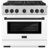 ZLINE Autograph Edition 36 Inch Wide 5.2 Cu. Ft. Free Standing Gas Range with Italian-Made Sealed Burners, Matte Black Accents, and White Matte Door Stainless Steel / White Matte