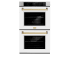ZLINE Autograph Edition 30 Inch Wide 10 Cu. Ft. Electric Double Oven with Champagne Bronze Accents, Exclusive Handle Design, True Convection Cooking, and White Matte Doors Stainless Steel / White Matte