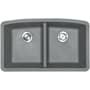 Ackland 32-1/2" Undermount Double Basin Quartz Composite Kitchen Sink with Sound Dampening Construction Gray
