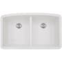 Ackland 32-1/2" Undermount Double Basin Quartz Composite Kitchen Sink with Sound Dampening Construction White