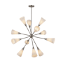 Alora Lighting Cosmo 12 Light 39" Wide Sputnik Chandelier with Ribbed Opal Glass Shades Brushed Nickel / Glossy Ribbed Opal Glass