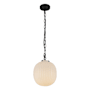 Alora Lighting Cherise 12" Wide Pendant with Ribbed Opal Glass Shade Matte Black / Glossy Ribbed Opal Glass
