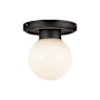 Alora Lighting Fiore 6" Wide Semi-Flush Globe Ceiling Fixture Matte Black / Glossy Opal Glass