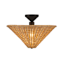 Alora Lighting Bridgette 16" Wide Semi-Flush Ceiling Fixture with Pleated Linen Shade Matte Black / Rattan