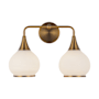 Alora Lighting Hazel 2 Light 17" Wide Bathroom Vanity Light with Opal Glass Shades Aged Gold