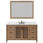 Altair Hadiya 60" Free Standing Single Basin Vanity Set with Cabinet, Stone Composite Vanity Top, and Framed Mirror Brown Pine