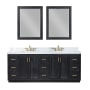 Altair Gazsi 84" Free Standing Double Basin Vanity Set with Cabinet, Engineered Stone Vanity Top, and Framed Mirror Black Oak