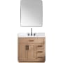 Altair Gavino 36" Free Standing Single Basin Vanity Set with Cabinet, Stone Composite Vanity Top, and Framed Mirror Light Brown