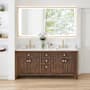 Altair Cerrito 72" Free Standing Double Basin Vanity Set with Cabinet, Engineered Stone Vanity Top, and Framed Mirror Brown Oak