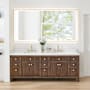Altair Cerrito 84" Free Standing Double Basin Vanity Set with Cabinet, Engineered Stone Vanity Top, and Framed Mirror Brown Oak