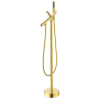 Altair Brulon Floor Mounted Tub Filler with Built-In Diverter - Includes Hand Shower Brushed Gold