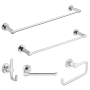American Standard Studio S 5 Piece Bathroom Package with 24" Towel Bar, 18" Towel Bar, Robe Hook, Towel Ring, and Toilet Paper Holder Polished Chrome