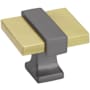 Amerock Overton 1-5/16 Inch Square Cabinet Knob Brushed Gold / Black Chrome