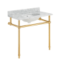 Anzzi Verona 36" Oval Marble, Stainless Steel Console Bathroom Sink with Overflow and 3 Faucet Holes at 8" Centers Brushed Gold