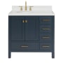 Ariel Cambridge 36" Free Standing Single Basin Vanity Set with Cabinet, Quartz Vanity Top, and Left Offset Oval Bathroom Sink Midnight Blue