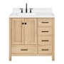 Ariel Cambridge 36" Free Standing Single Basin Vanity Set with Cabinet and Quartz Vanity Top Oak / Carrara White Quartz Top / Matte Black Hardware