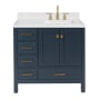 Ariel Cambridge 36" Free Standing Single Basin Vanity Set with Cabinet, Quartz Vanity Top, and Right Offset Rectangular Bathroom Sink Midnight Blue