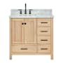 Ariel Cambridge 37" Free Standing Single Basin Vanity Set with Cabinet and Marble Vanity Top Oak / Carrara Marble Top / Matte Black Hardware