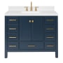 Ariel Cambridge 42" Free Standing Single Basin Vanity Set with Cabinet, Quartz Vanity Top, and Rectangular Bathroom Sink Midnight Blue