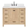 Ariel Cambridge 43" Free Standing Single Basin Vanity Set with Cabinet and Quartz Vanity Top Oak / Carrara White Quartz Top / Matte Black Hardware