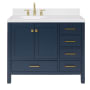 Ariel Cambridge 42" Free Standing Single Basin Vanity Set with Cabinet, Quartz Vanity Top, and Left Offset Oval Bathroom Sink Midnight Blue