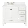 Ariel Cambridge 42" Free Standing Single Basin Vanity Set with Cabinet, Quartz Vanity Top, and Left Offset Oval Bathroom Sink White