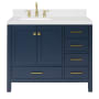 Ariel Cambridge 42" Free Standing Single Basin Vanity Set with Cabinet, Quartz Vanity Top, and Left Offset Rectangular Bathroom Sink Midnight Blue