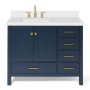 Ariel Cambridge 42" Free Standing Single Basin Vanity Set with Cabinet, Quartz Vanity Top, and Left Offset Rectangular Sink Midnight Blue