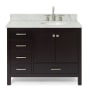 Ariel Cambridge 43" Free Standing Single Basin Vanity Set with Cabinet, Marble Vanity Top, and Right Offset Oval Bathroom Sink Espresso