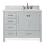 Ariel Cambridge 43" Free Standing Single Basin Vanity Set with Cabinet, Marble Vanity Top, and Right Offset Oval Bathroom Sink Grey