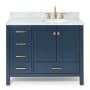 Ariel Cambridge 43" Free Standing Single Basin Vanity Set with Cabinet, Marble Vanity Top, and Right Offset Oval Bathroom Sink Midnight Blue