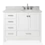 Ariel Cambridge 43" Free Standing Single Basin Vanity Set with Cabinet, Marble Vanity Top, and Right Offset Oval Bathroom Sink White