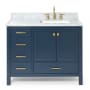 Ariel Cambridge 43" Free Standing Single Basin Vanity Set with Cabinet, Marble Vanity Top, and Right Offset Rectangular Bathroom Sink Midnight Blue