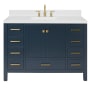 Ariel Cambridge 48" Free Standing Single Basin Vanity Set with Cabinet, Quartz Vanity Top, and Rectangular Bathroom Sink Midnight Blue