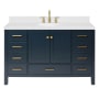 Ariel Cambridge 54" Free Standing Single Basin Vanity Set with Cabinet, Quartz Vanity Top, and Oval Bathroom Sink Midnight Blue