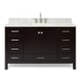 Ariel Cambridge 55" Free Standing Single Basin Vanity Set with Cabinet, Marble Vanity Top, and Rectangular Bathroom Sink Espresso