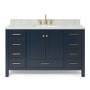 Ariel Cambridge 55" Free Standing Single Basin Vanity Set with Cabinet, Marble Vanity Top, and Rectangular Bathroom Sink Midnight Blue