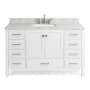 Ariel Cambridge 55" Free Standing Single Basin Vanity Set with Cabinet, Marble Vanity Top, and Rectangular Bathroom Sink White
