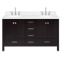 Ariel Cambridge 60" Free Standing Double Basin Vanity Set with Cabinet, Quartz Vanity Top, and Oval Bathroom Sink Espresso
