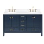 Ariel Cambridge 60" Free Standing Double Basin Vanity Set with Cabinet, Quartz Vanity Top, and Oval Bathroom Sink Midnight Blue