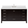 Ariel Cambridge 60" Free Standing Single Basin Vanity Set with Cabinet, Quartz Vanity Top, and Rectangular Bathroom Sink Espresso