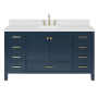 Ariel Cambridge 60" Free Standing Single Basin Vanity Set with Cabinet, Quartz Vanity Top, and Rectangular Bathroom Sink Midnight Blue